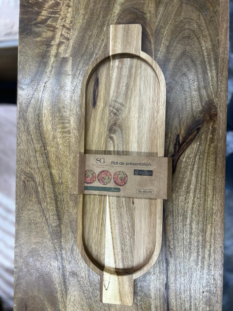 Plat de présentation en acacia MINA 15x48  