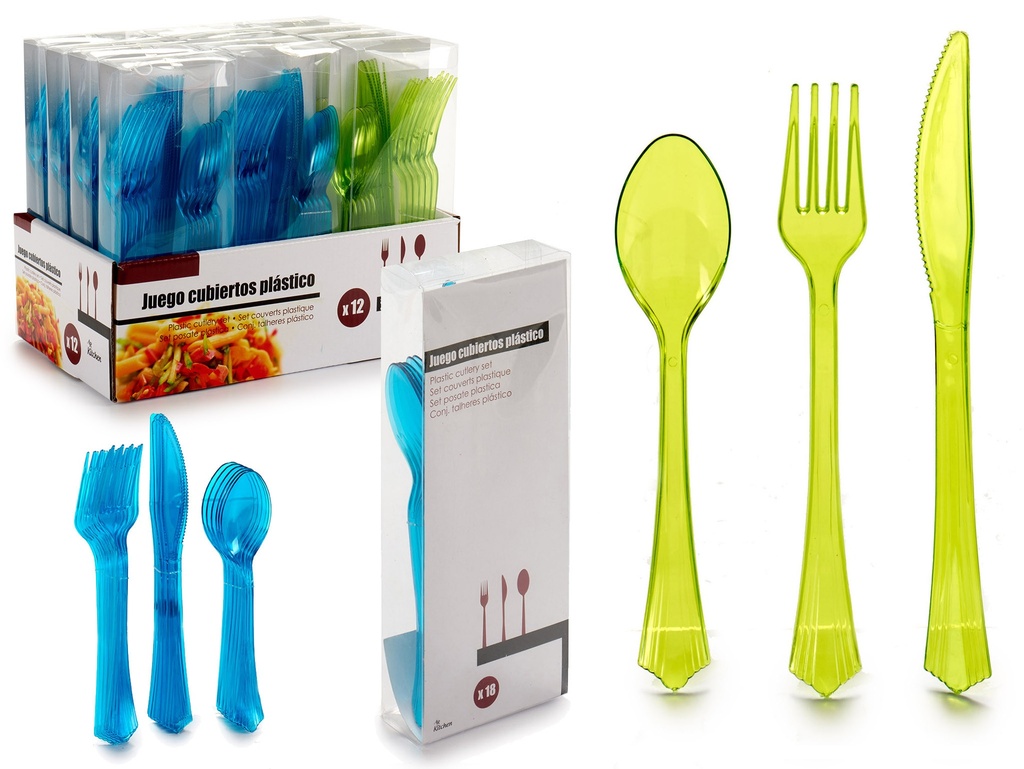 Jeux 18 couverts plastique transp assort