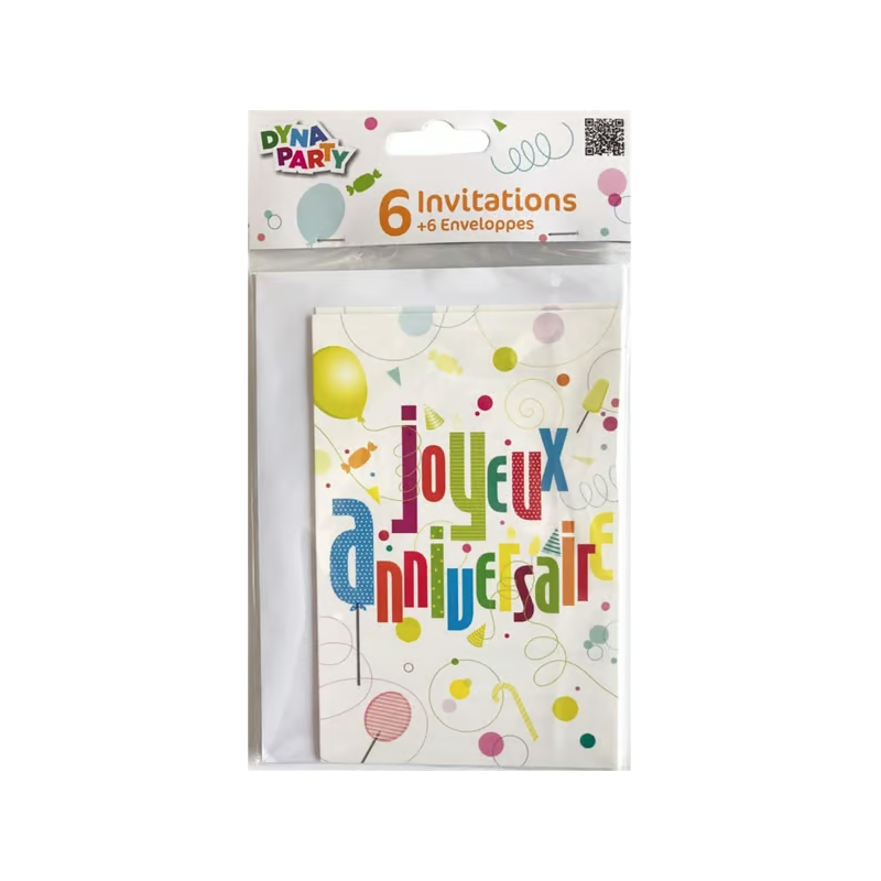 Set 6 invitation+enveloppe papier 10xh10cm anniversaire