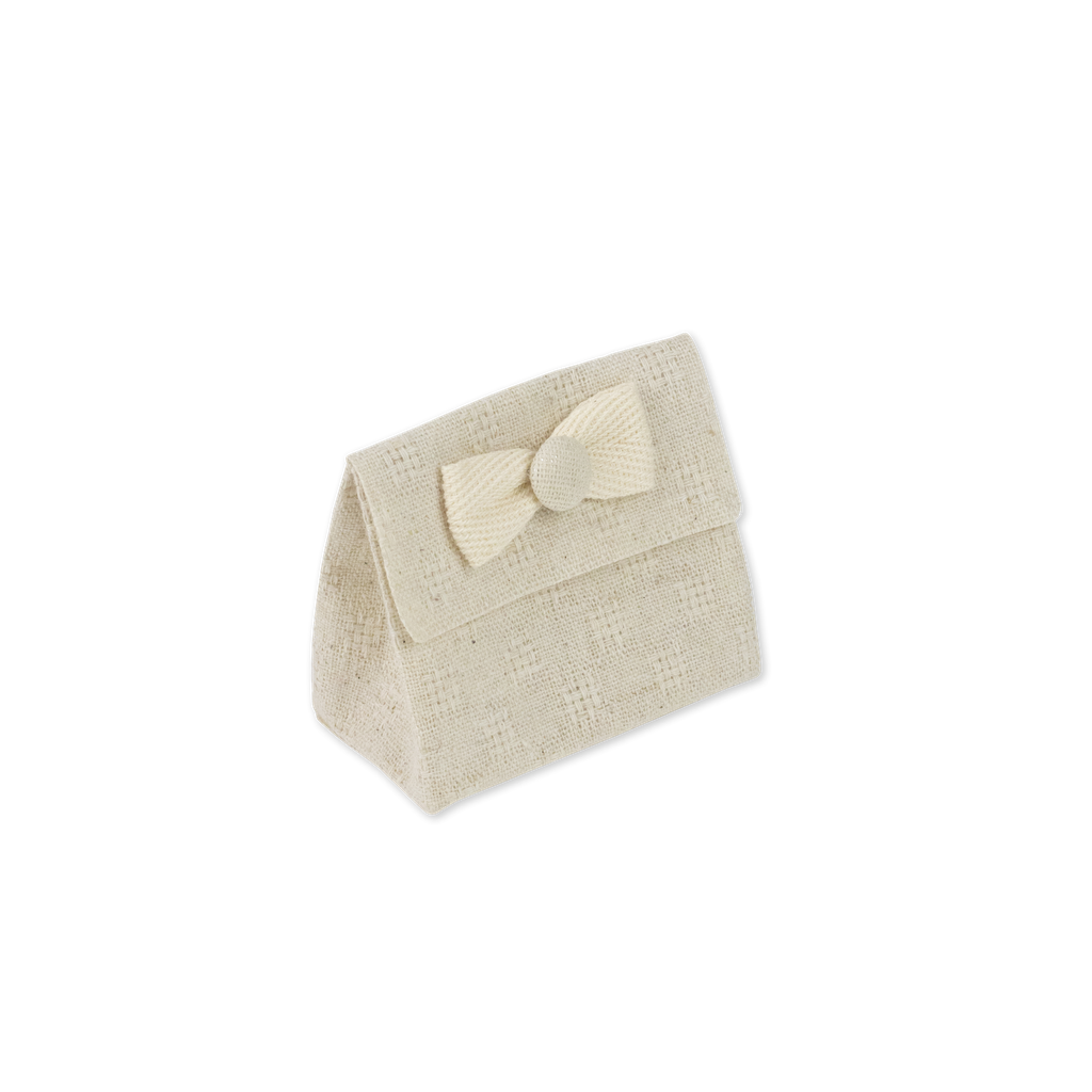 4 pochons a rabat lin et noeud ivoi re 6x7x4cm