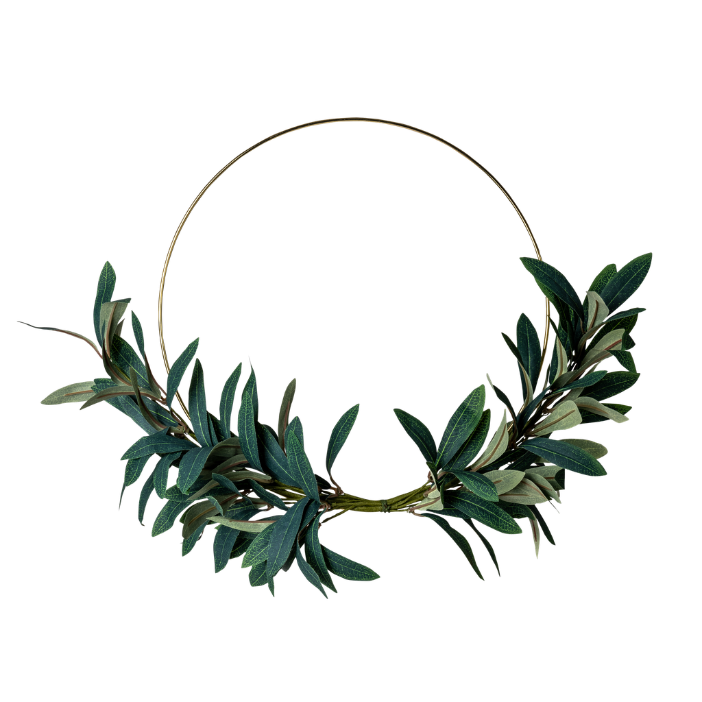 Couronne de feuilles d'olivier cerl e metal or diam 30cm