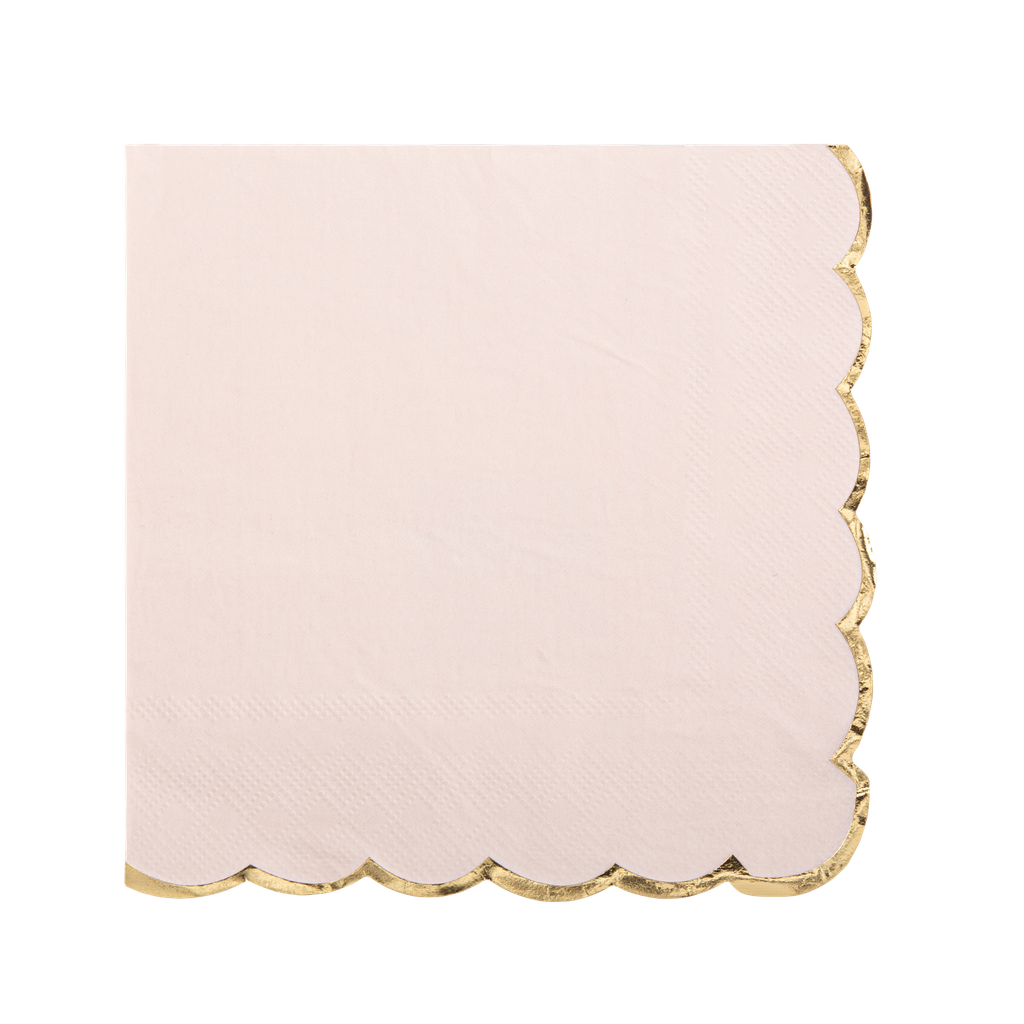 16 serviettes rose poudré lisere or 3 plis 33x33cm