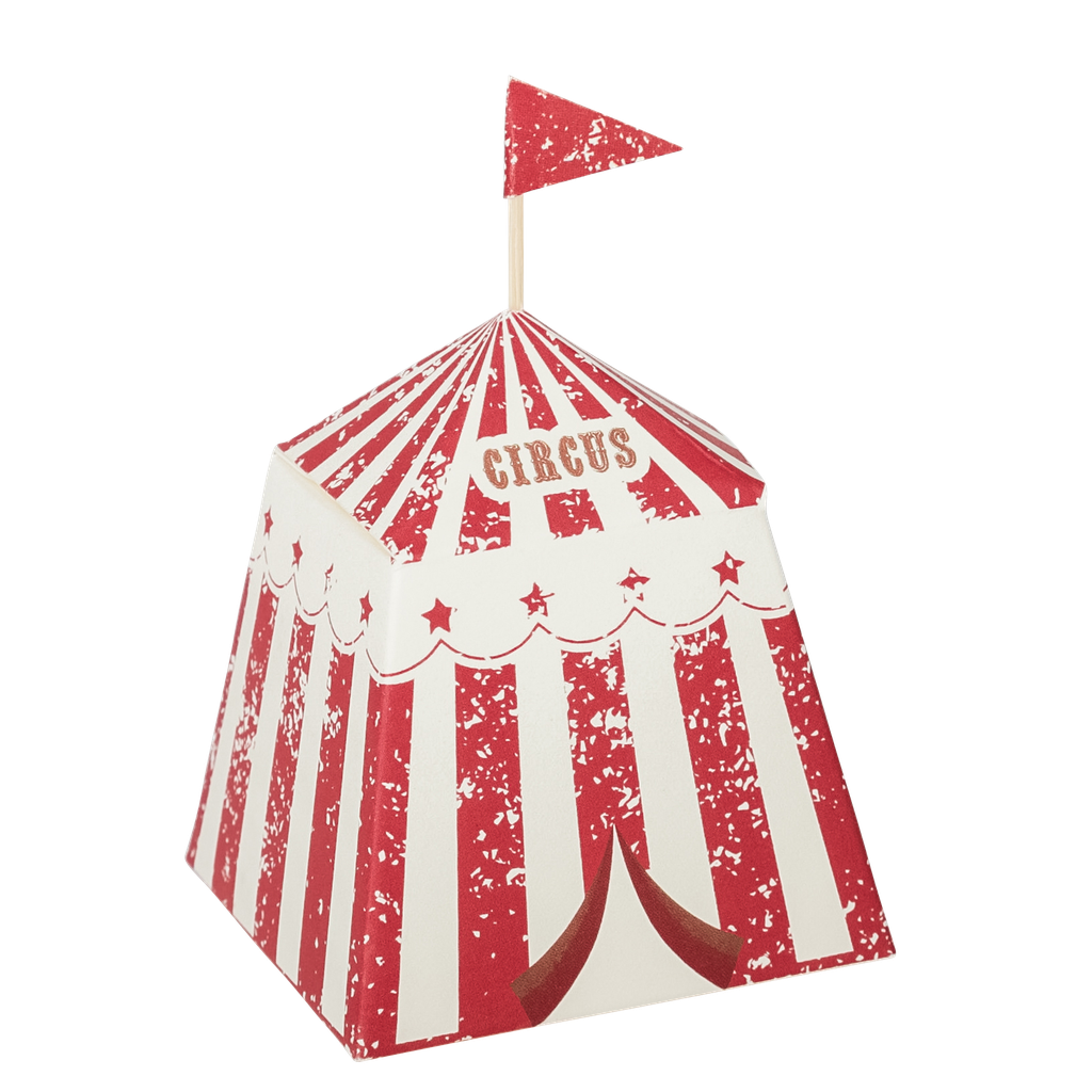 8 contenants circus vintage papier ivoire et rouge 6x6x7cm