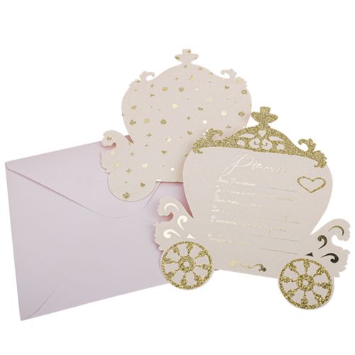 8 invitations princesse rose papier paillettes or, dorure or 14x16,5cm+8 enveloppes roses