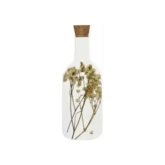 Bouteille verre fleurs séchées couleur beige 