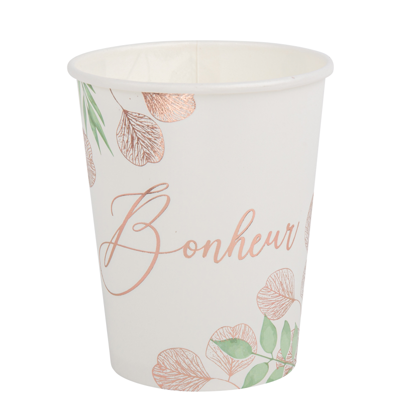 8 gobelets bonheur botanique rose gold blanc et vert 250ml