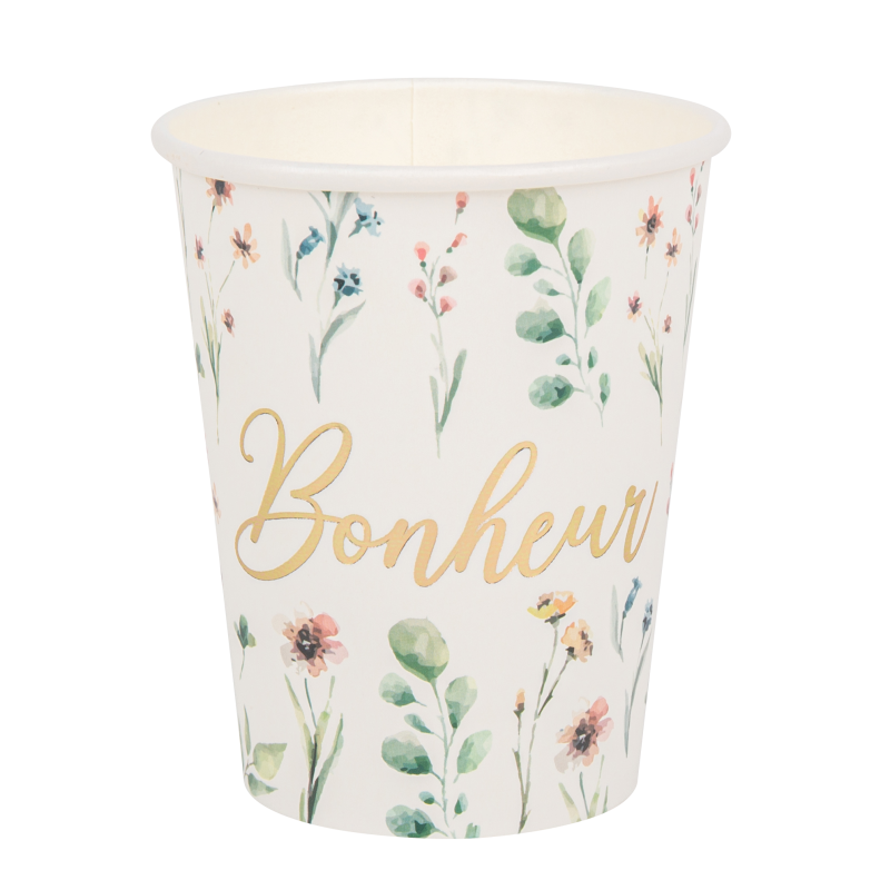 8 gobelet "bonheur" fleurs sauvages et or 255ml