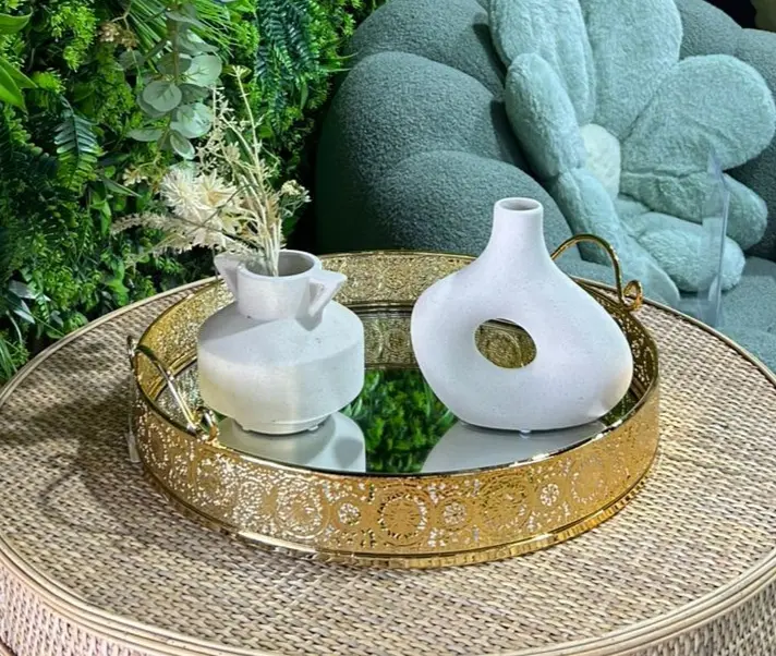 Grand plateau miroir doré