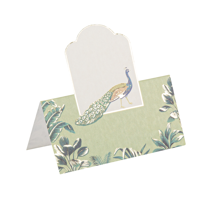 10 marque-places tropical peacock dégradé de vert amande et or 8 x 7.5 cm