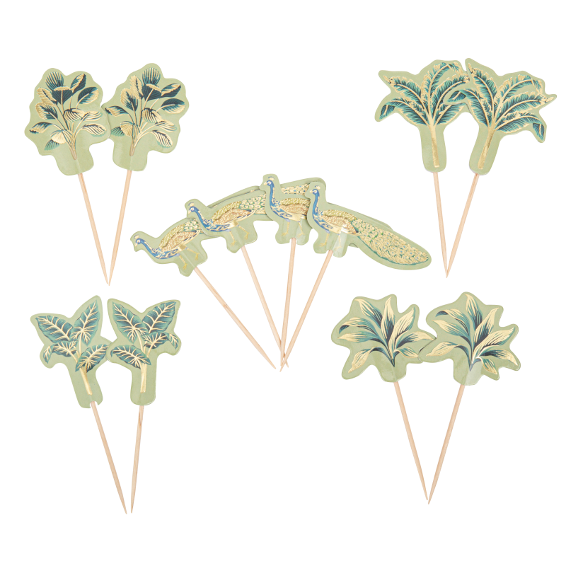 12 pics tropical peacock dégradé de vert amande et or de 7,5 à 9 cm