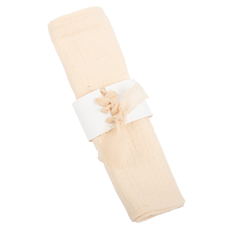 8 ronds de serviette blancs 16 x 4 cm + ruban mousseline de soie blush