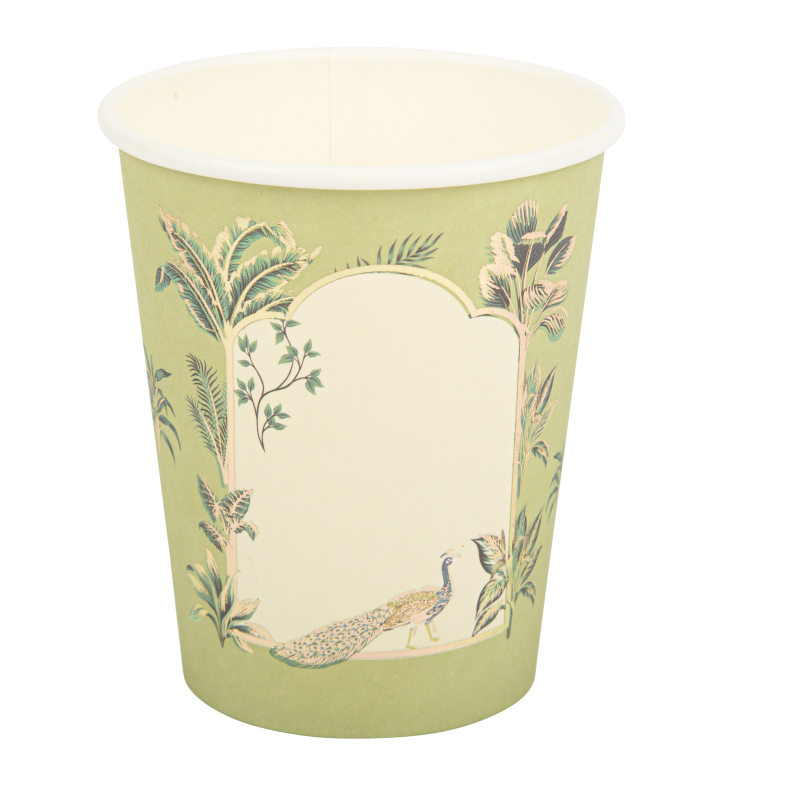 8 gobelet tropical peacock dégradé de vert amande et or 255ml