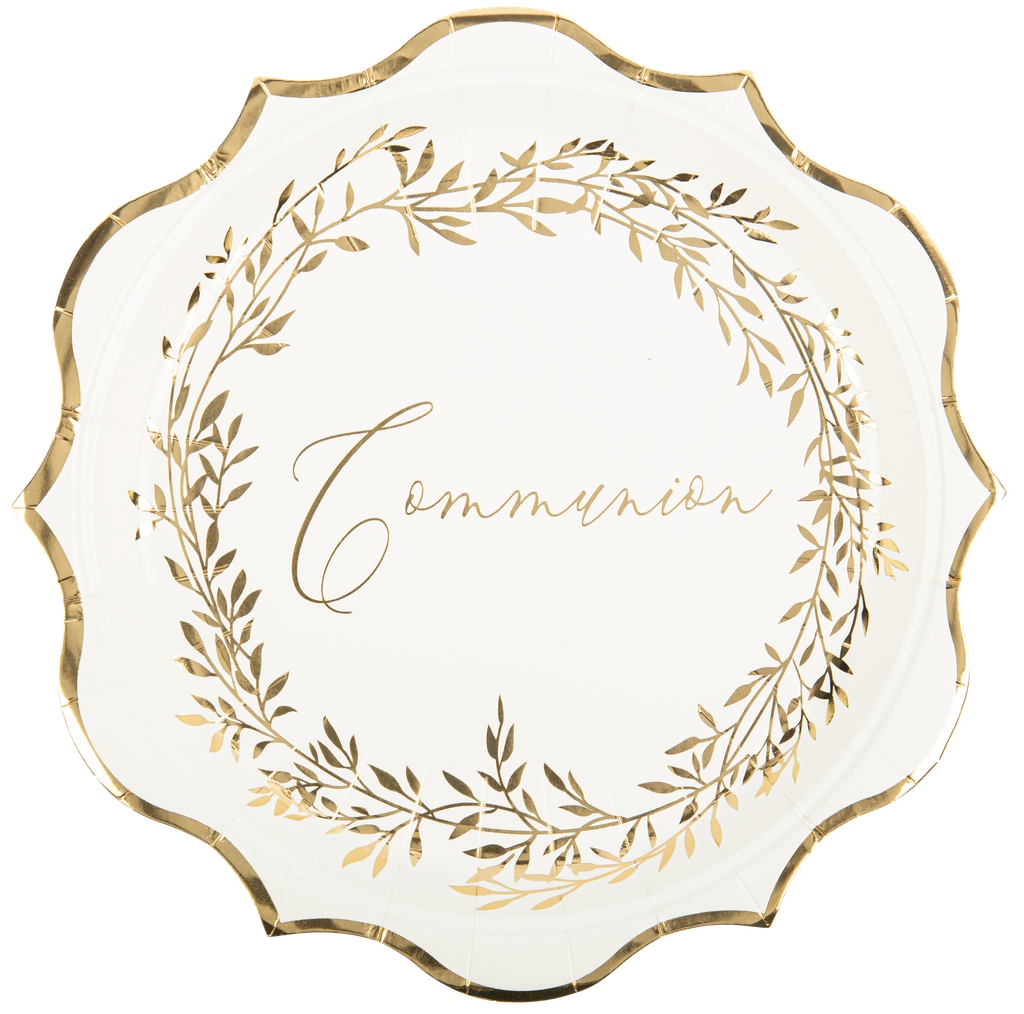 8 assiettes communion jolis brins blanches et or 22.5cm