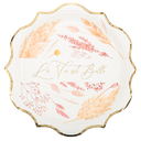 8 assiettes la vie est belle fleurs sauvages blanches, roses, beige et or 22.5cm