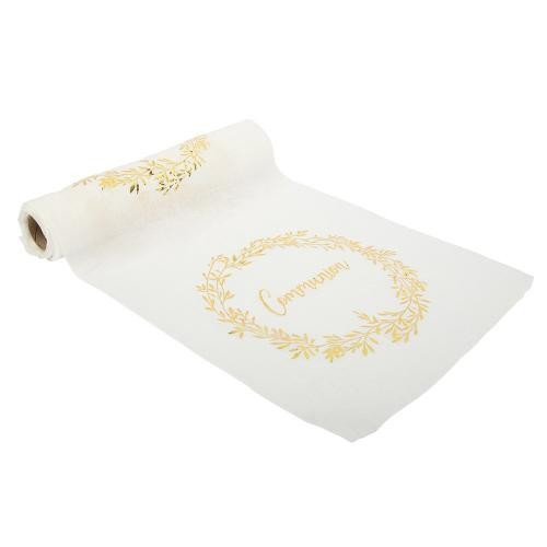 Cdt communion couronne végétal mousseline blanche et or 28cmx5m