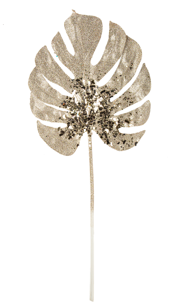 Branche feuille de scindapsus paill ettes champagne 59cm