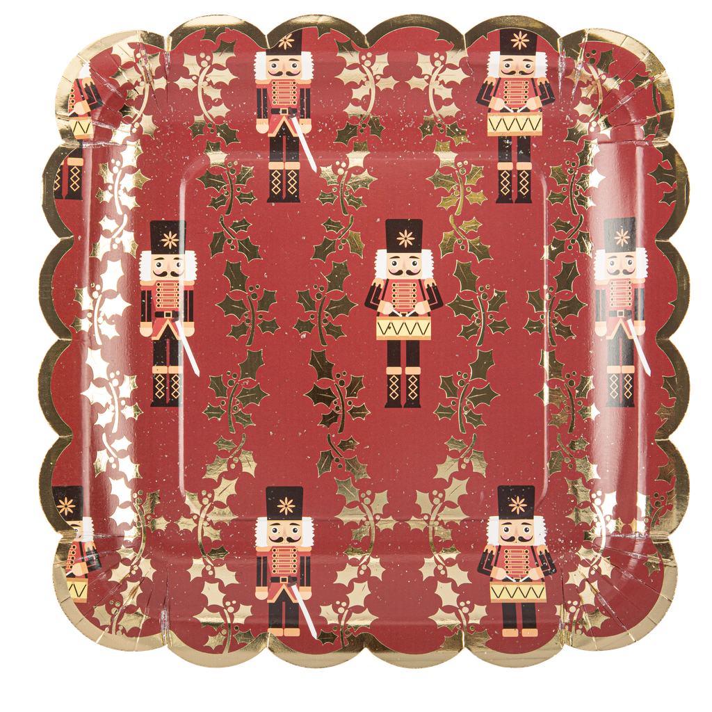 8 assiettes casse-noisette bordeaux , noir et or 23 x 23 cm