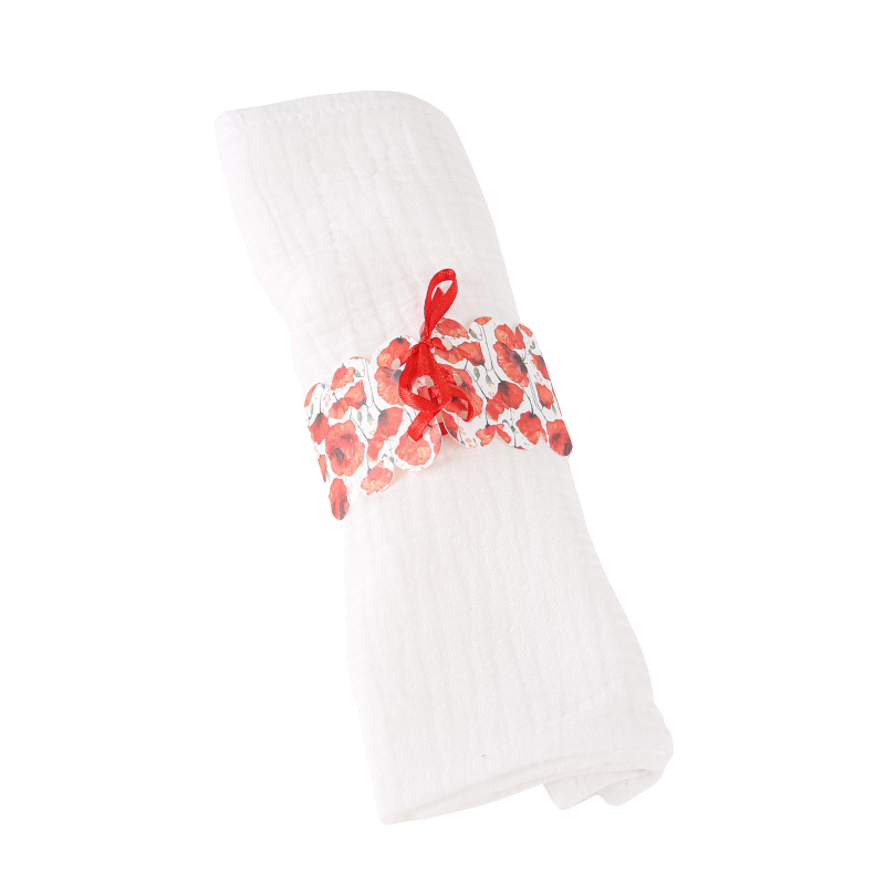 10 ronds de serviette poppy love coquelicot rouge aquarelle 16 x 4 cm et ruban satin rouge