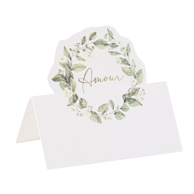 10 marque-places botanique amour feuillages et or 8 x 4cm