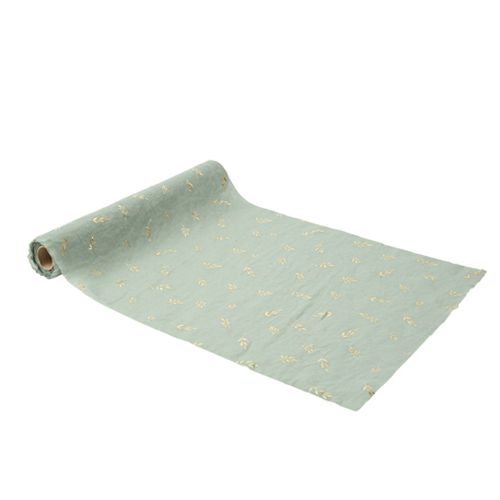 Chemin de table jolis brins mousseline vert sauge et or 28cmx5m