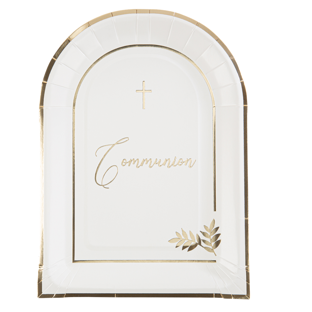 8 assiettes communion purete blanc et or 23.5 x 17 cm