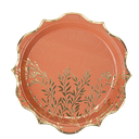 8 Assiettes Jolis Brins Carton Terracotta et Or Ø23cm