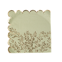16 Serviettes Jolis Brins Papier Vert Sauge et Or 33x33cm - 3 Plis