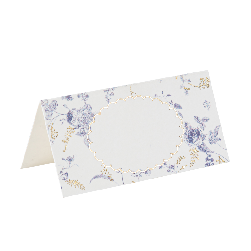 10 marque-places toile de jouy blanc bleu et or 8 x 4 cm