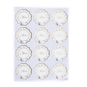 24 stickers merci toile de jouy blanc bleu et or diam 5 cm