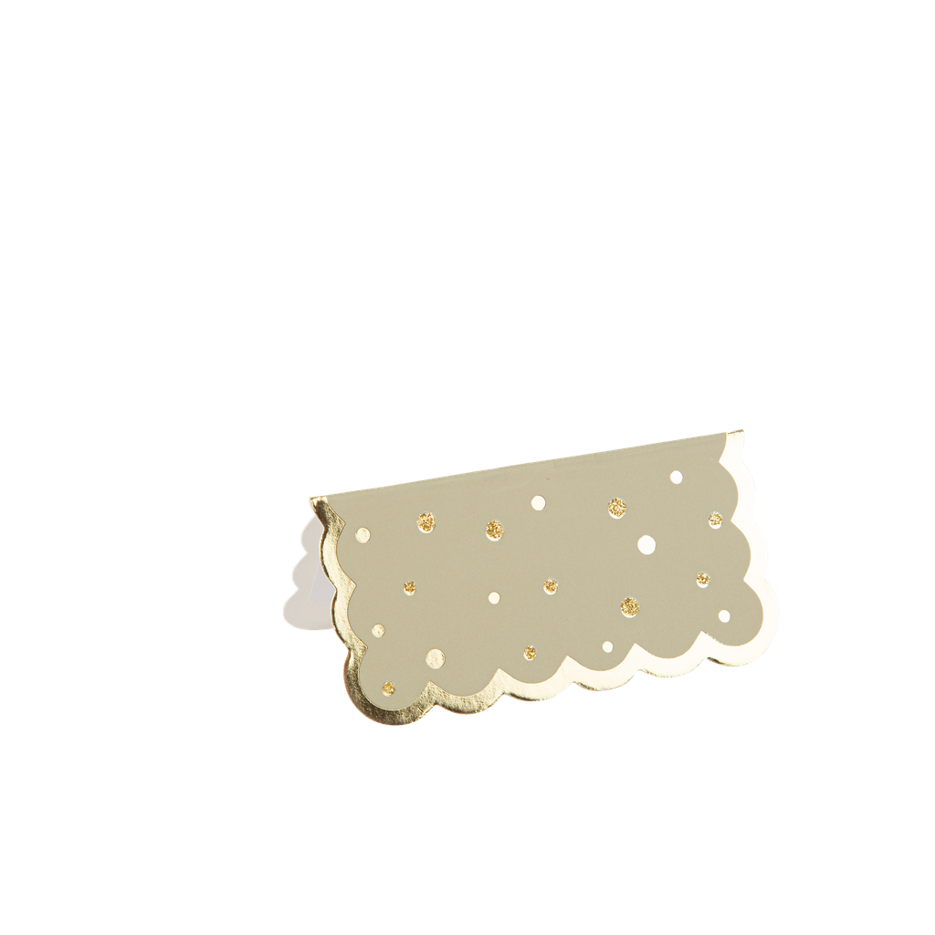 8 marque-places jolis pois papier vert sauge or et paillettes or 8x4cm