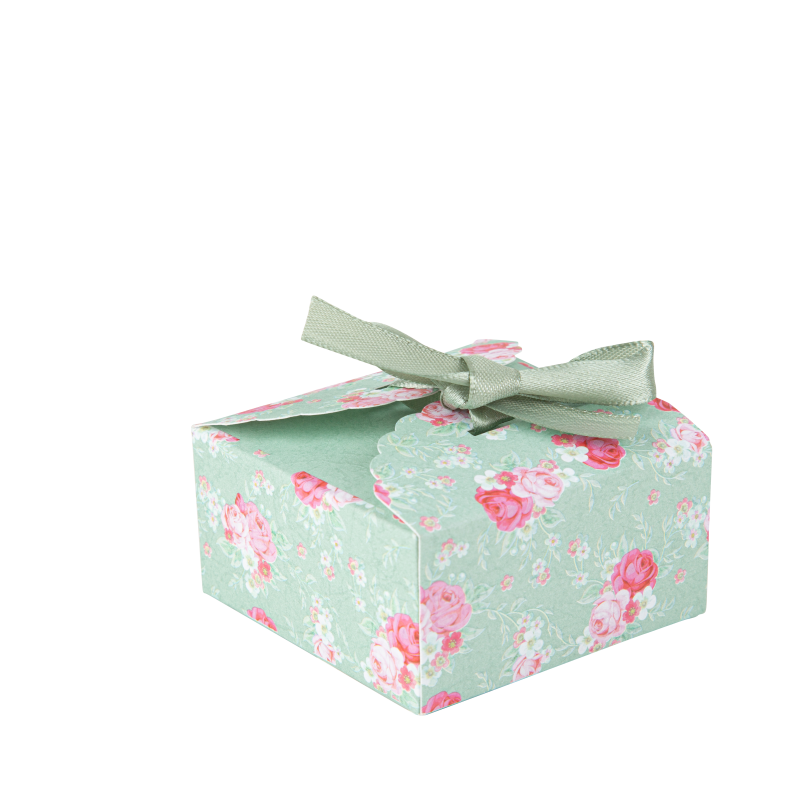 8 contenants spring vert sauge et rose 3,5 x 7 cm avec ruban satin vert sauge