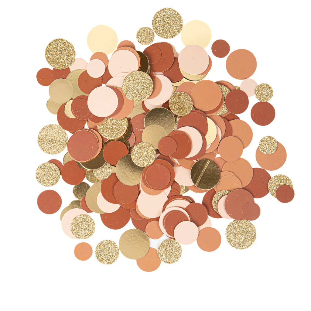 Mes jolis confettis papier dégradé de terracotta or et paillettes or de 1,5 à 2,5cm 14g