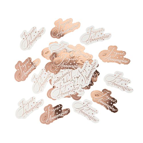 Confettis "joyeux anniversaire" papier rose gold et blanc 2,7x5cm environ 100pcs
