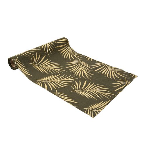 Chemin de table tropicool mousseline kaki et or 28cmx5m