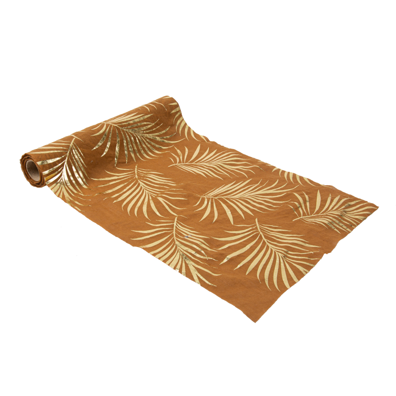 Chemin de table tropicool mousseline cognac et or 28cmx5m