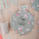 8 Assiettes "Happy Birthday" Spring Carton Vert Sauge, Rose et Or 23cm