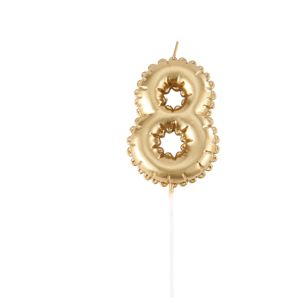Bougie chiffre 8 effet ballon mylar or 8cm sur pic