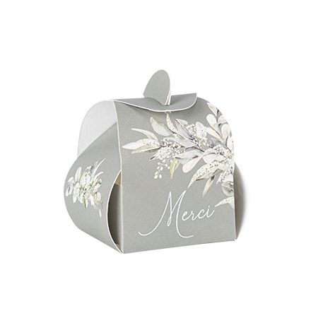 10 contenants "merci" greenery papier vert de gris et blanc 5x7cm