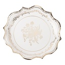 8 Assiettes Vintage Carton Blanc et Or Ø23cm