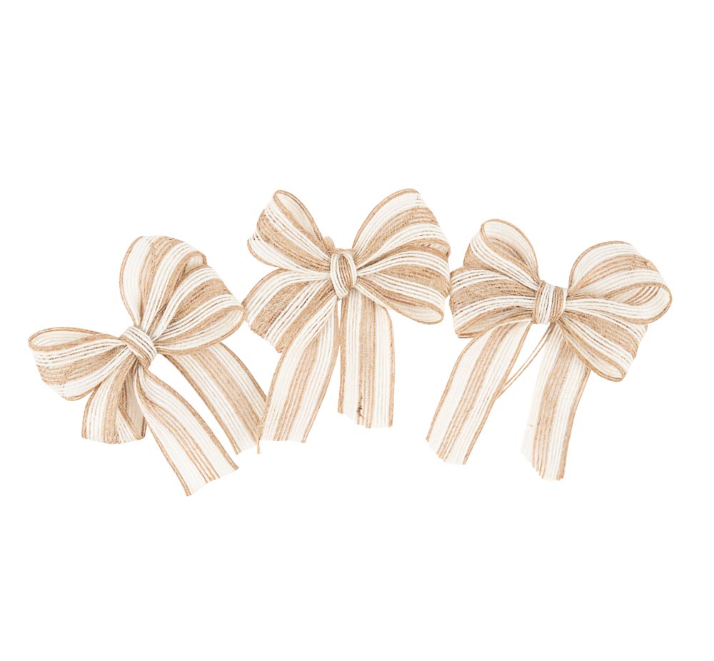 3 nœuds rayés jute beige et crème 8x8,5cm