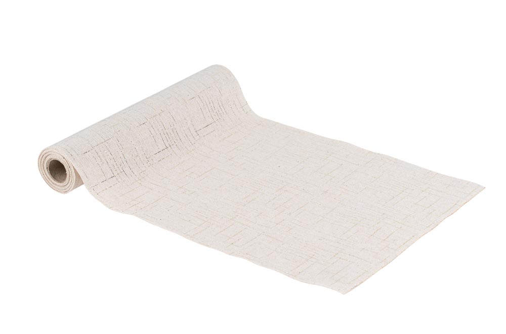 Chemin de table effet lin art déco tissu beige et or 28cmx3m