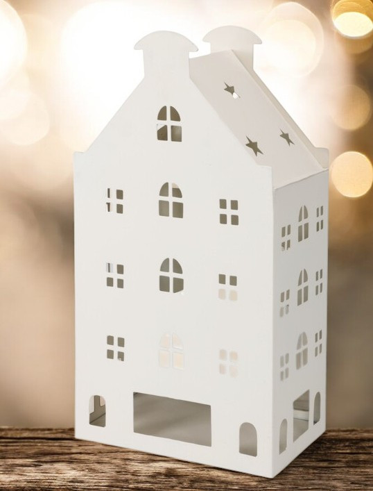 Photophore en forme de maison en fer 20x11x32 cm toit avec cheminée