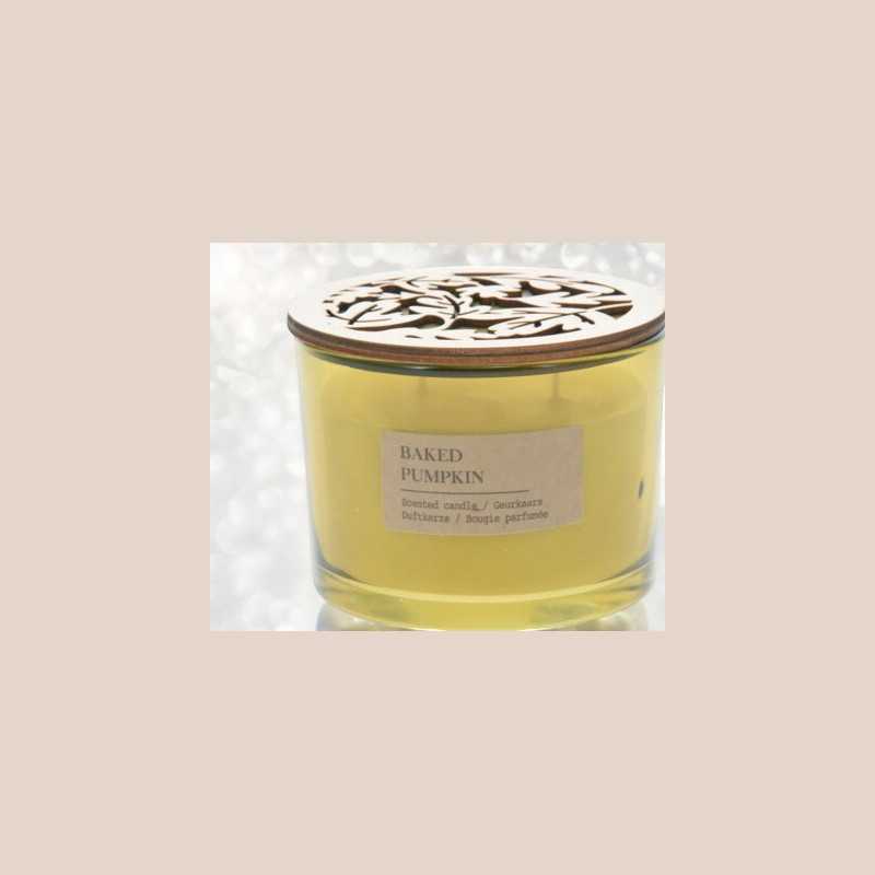 Pot en verre vert anis baked pumpkin de 11 cm avec bougie