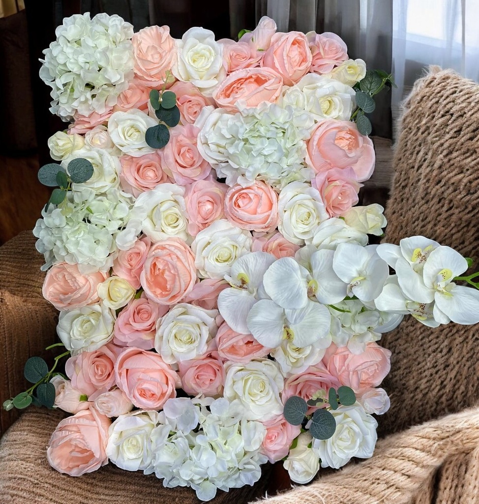 Plaque floral avec orchidee blanche et rose