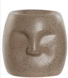 Porte-bougie ceramique face marron - 8x7x8 cm