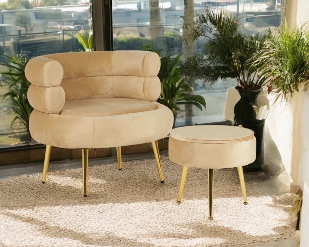 Fauteuil "Ais" velours biscuit