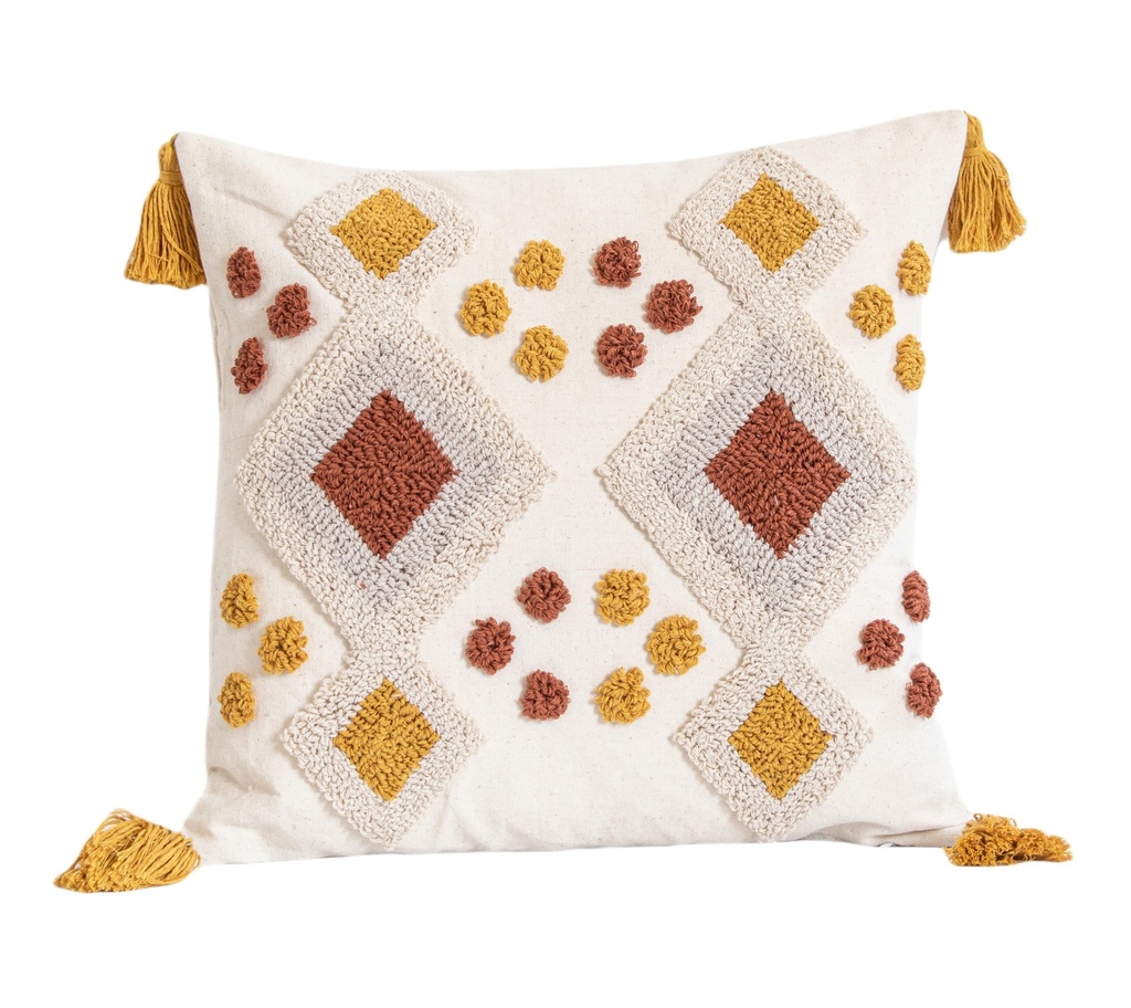 Coussin cozy patterns blanc/marron 45x45cm