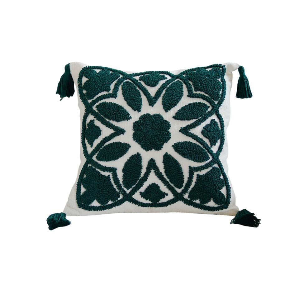 Coussin mandala blanc vert 45x45cm