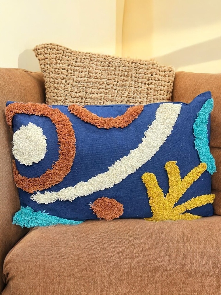 Coussin maria rectangle navy/brown - 75x30x50cm