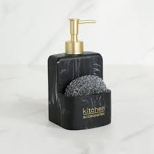 Distributeur résine savon 9x8x18 faux marble noir